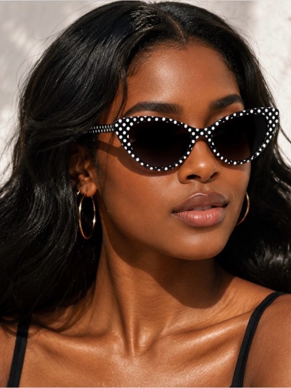 Black Polka Dot Cat-Eye Sunglasses for Women